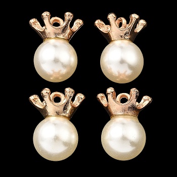 (Defective Closeout Sale: Some Glue Overflow) Resin Imitation Pearl Pendants, Round Charms, with Golden Plated Alloy Pendant Bails, White, 17x10x9.5mm, Hole: 1.6mm