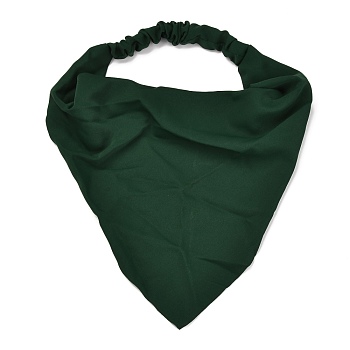 Chiffon Elastic Headbands for Girls, Triangle Scarf Hair Accessories, Solid Color, Dark Green, 278x245x2mm, Inner Diameter: 110mm