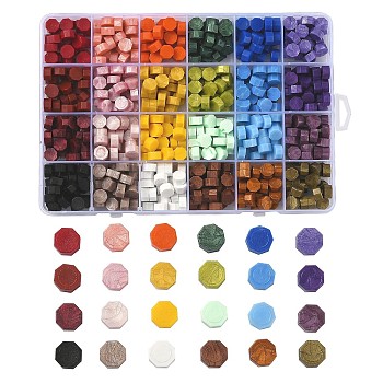 Sealing Wax Particles, for Retro Seal Stamp, Octagon, Mixed Color, 9mm, 24 colors, 25pcs/color, 600pcs/box