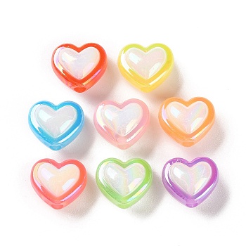 Plating Jelly Acrylic Bead, AB Color Plated, Heart, Mixed Color, 15x17.5x7mm, Hole: 3.5mm, 295pcs/500g
