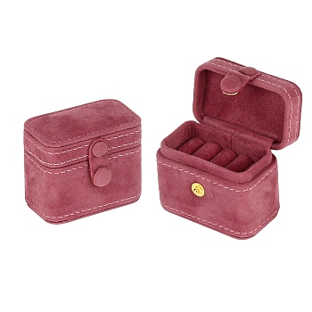 4-Slot Rectangle Velvet Jewelry Ring Storage Box with Snap Button, Travel Portable Jewelry Case, for Rings, Stud Earrings, Pale Violet Red, 6.5x3.8x5cm