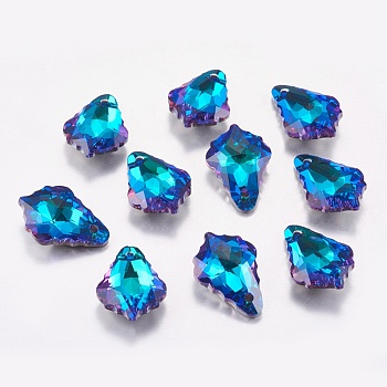 Faceted Glass Rhinestone Charms, Imitation Austrian Crystal, Leaf, Bermuda Blue, 11.5x16.5x5.5mm, Hole: 1mm