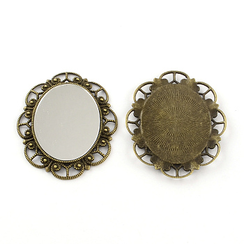 Alloy Oval Mirror Big Pendants, Lead Free & Nickel Free & Cadmium Free, Antique Bronze, 56x46x2.5mm