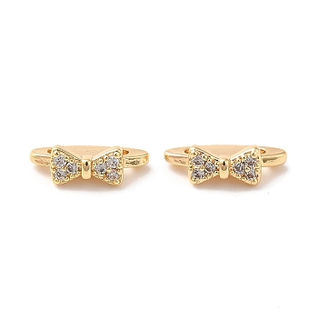 Brass Micro Pave Clear Cubic Zirconia Slide Charms, Bowknot, Real 18K Gold Plated, 4x12x6mm, Hole: 1.6mm