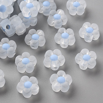 Transparent Acrylic Beads, Frosted, Bead in Bead, Flower, Cornflower Blue, 12x12.5x6mm, Hole: 2.5mm, about 893pcs/500g