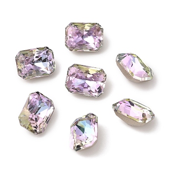 K9 Glass Rhinestone Cabochons, Pointed Back & Back Plated, Faceted, Rectangle, Vitrail Light, 6x8x5mm
