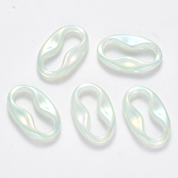 Transparent Acrylic Linking Rings, AB Color Plated, Imitation Gemstone Style, Oval, Aquamarine, 34.5x21x5.5mm, Inner Diameter: 26.5x9mm