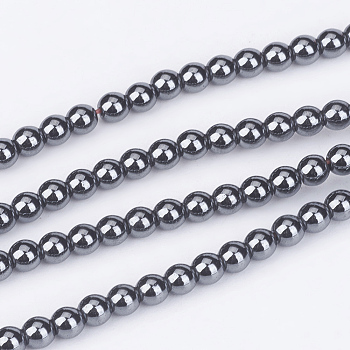 Non-Magnetic Synthetic Hematite Beads Strands, Grade A, Round, Black, 3mm, Hole: 0.8mm, about 123pcs/strand, 14.9 inch