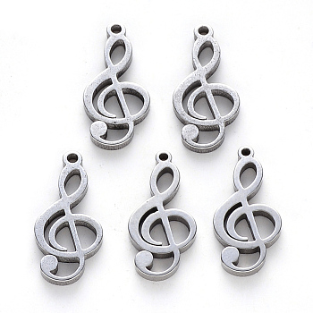 304 Stainless Steel Pendants, Laser Cut, Musical Note, Stainless Steel Color, 17x8x1mm, Hole: 1mm