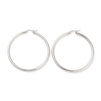 Ring 304 Stainless Steel Hoop Earrings for Women Men, Stainless Steel Color, 9 Gauge, 55.5x3mm, Pin: 0.6mm