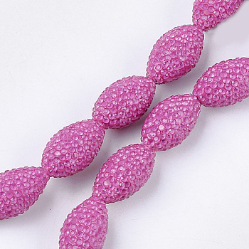 Handmade Polymer Clay Rhinestone Beads, Oval, Crystal, Orchid, 21~22x11~12mm, Hole: 1mm