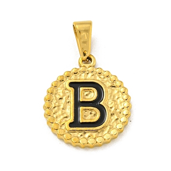 Ion Plating(IP) 304 Stainless Steel Enamel Pendants, Golden, Flat Round with Letter Charm, Letter B, 21x18x2mm, Hole: 8x3.5mm