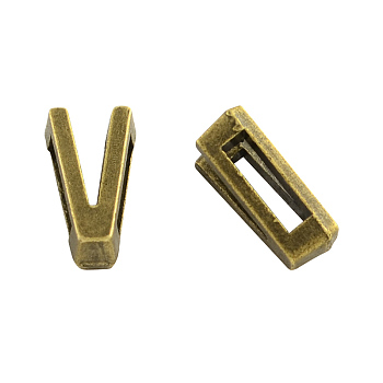Tibetan Style Alloy Letter Slide Charms, Cadmium Free & Nickel Free & Lead Free, Letter.V, 11x2~8x4mm, Hole: 7x2mm, about 1135pcs/1000g