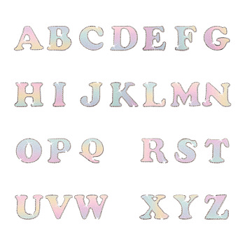 26 Letters Cloth Iron/Sew on Patches, with Crystal Rhinestone & Glitter Powder, Costume Accessories, Alphabet, Colorful, 46~50x25~65x1.5mm, 26pcs/set