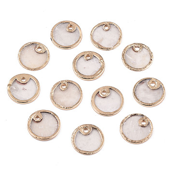 Natural Capiz Shell Charms, Brass Edge Golden Plated, Flat Round, Linen, 10x1mm, Hole: 1.2mm