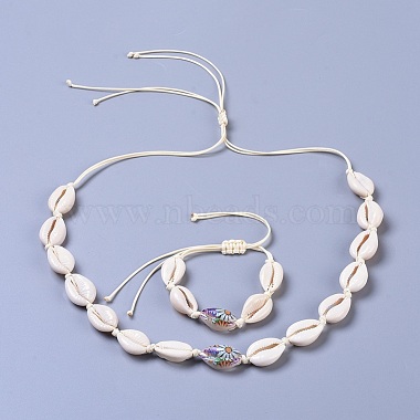 Adjustable Cowrie Shell Beaded Necklace and Bracelets Jewelry Sets(SJEW-JS01019)-2