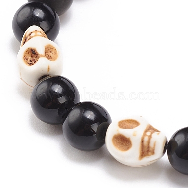 2Pcs 2 Style Natural Golden Sheen Obsidian & Mixed Gemstone Skull Braided Bead Bracelets Set(BJEW-JB08382)-8