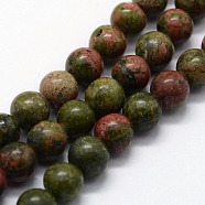 Natural Unakite Beads Strands, Round, 10mm, Hole: 1mm, about 37pcs/strand,  14.76 inch(37.5cm)(G-I199-08-10mm)