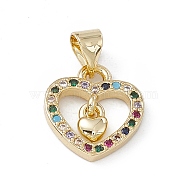 Rack Plating Brass Micro Pave Cubic Zirconia Charms, Cadmium Free & Lead Free, Long-Lasting Plated, Heart Charm, Real 18K Gold Plated, 14x13x2mm, Hole: 3.5x4.5mm(KK-G451-10G)