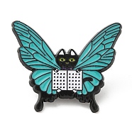 Cat with Butterfly Wing Enamel Pins, Electrophoresis Black Plated Alloy Brooch, Black, 30x35x1.5mm(JEWB-I026-03B)