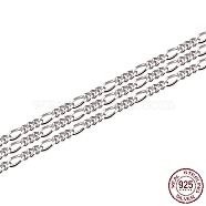 Rhodium Plated 925 Sterling Silver Figaro Chain, Soldered, Platinum, 1.6x0.4mm(STER-WH0011-03P)
