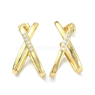 Letter X Clear Cubic Zirconia Stud Earrings, Brass Jewelry for Women, Real 18K Gold Plated, 25x14.5mm, Pin: 0.7mm(EJEW-F311-01G)