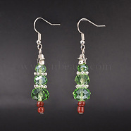 Christmas Glass Beads Dangle Earrings, with Tibetan Style Alloy Star Findings, Glass Seed Beads and Brass Earring Hooks, Light Green, 53mm, Pin: 0.6mm(X-EJEW-JE01624)