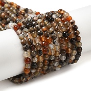 Natural Agate Beads Strands, Faceted, Round, Dyed & Heated, Saddle Brown, 4mm, Hole: 0.8mm, about 88~94pcs/strand, 14.76~15.87''(37.5~40.3cm)(G-H302-A01-03)