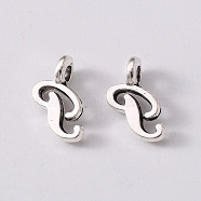 Tibetan Style Alloy Charms, Cadmium Free & Lead Free, Antique Silver, Letter.P, P: 11x5x1.5mm, Hole: 1.8mm(TIBEP-R361-01P-AS-RS)