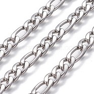 304 Stainless Steel Figaro Chains, Unwelded, Stainless Steel Color, 6.5~9x4x1.8mm(CHS-P007-15P)