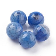 Crackle Acrylic Beads, Imitation Jade Beads, Round, Blue, 7~8mm, Hole: 1.8mm, about 1900pcs/500g(MACR-E025-20F-8mm)
