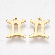 Ion Plating(IP) 304 Stainless Steel Charms, Constellation, Golden, Gemini, 9.5x8x1mm, Hole: 0.8mm(X-STAS-S107-06G)