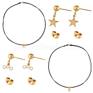 304 Stainless Steel Pendant Tiered Necklaces and Dangle Stud Earrings Sets, with Double Layer Waxed Cord, Lobster Claw Clasps and Ear Nuts, Star, Golden, 17.51 inch~17.71 inch(44.5~45cm), 22mm, Pin: 0.8mm, 2sets/box(SJEW-UN0001-01G)