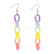 Dangle Earrings, with Rainbow Acrylic Chains, Brass Earring Hooks, Ear Nuts, Colorful, 88mm, Pin: 0.5mm(EJEW-JE04301)