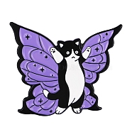 Cat shape Enamel Pins, Alloy Brooch, Black, Butterfly, 20x29mm(PW-WG86910-03)