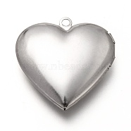316 Stainless Steel Locket Pendants, Photo Frame Charms for Necklaces, Heart, Stainless Steel Color, 29x28.5x7mm, Hole: 2mm, Inner Diameter: 17x21mm(X-STAS-P268-07P)
