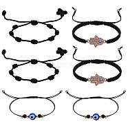 6Pcs 3 Style Adjustable Nylon Threads Braided Bracelets, Hamsa Hand /Hand of Miriam & Evil Eye, Black, 2pcs/style(BJEW-SZ0001-57)