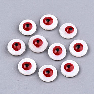 Natural Freshwater Shell Beads, with Enamel, Flat Round with Evil Eye, Red, 10.5x4~5mm, Hole: 0.8mm(SHEL-T018-09B-01)