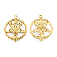 201 Stainless Steel Pendants, Baphomet, Real 18K Gold Plated, 30.5x24.5x3mm, Hole: 2mm(STAS-N098-175LG)