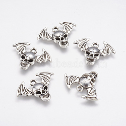 Alloy Pendants, Skull with Wing, Antique Silver, 17x23x3mm, Hole: 1.5mm(X-PALLOY-G192-08AS)