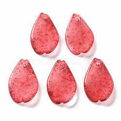 Transparent Spray Painted Glass Pendants, Petaline, Red, 16x9.5x2mm, Hole: 1mm(GLAA-S190-014G-02)