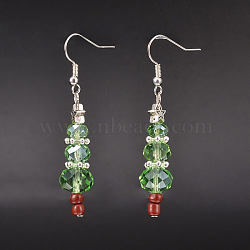 Christmas Glass Beads Dangle Earrings, with Tibetan Style Alloy Star Findings, Glass Seed Beads and Brass Earring Hooks, Light Green, 53mm, Pin: 0.6mm(X-EJEW-JE01624)