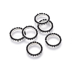 MIYUKI & TOHO Handmade Japanese Seed Beads, with 304 Stainless Steel Link Rings, Loom Pattern, Ring, Silver, Black, 14.5~15x1.7mm(SEED-A028A-S-02S)
