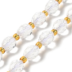 Natural Quartz Crystal Beads Strands, Rock Crystal Beads, with Seed Beads, Faceted, Oval, 7.5~8x6~6.5mm, Hole: 1.2mm, about 40~42pcs/strand, 15.35~15.55''(39~39.5cm)(G-H297-C05-01)