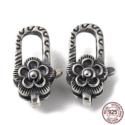925 Thailand Sterling Silver Lobster Claw Clasps, Flower, with 925 Stamp, Antique Silver, 14.5x8.5x6mm, Hole: 1.4mm(STER-D003-39AS)