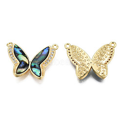 Brass Micro Pave Clear Cubic Zirconia Pendants, with Synthetic Abalone Shell/Paua Shells, Real 18K Gold Plated, Nickel Free, Butterfly Charm, Colorful, 17x21.5x3.5mm, Hole: 1.2mm(KK-N233-413)