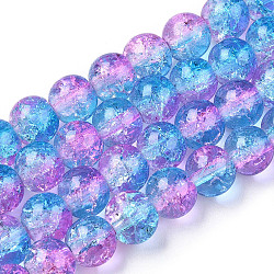 Two-Tone Crackle Baking Painted Transparent Glass Beads Strands, Round, Light Sky Blue, 8mm, Hole: 1.5mm, about 108~110pcs/strand, 30.71 inch~31.50 inch(78~80cm)(CCG-T004-8mm-03)