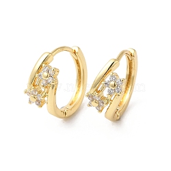 Clear Cubic Zirconia Flower Hoop Earrings, Brass Jewelry for Women, Real 18K Gold Plated, 15~15.5mm(EJEW-F316-04G)