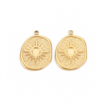 Ion Plating(IP) 304 Stainless Steel Pendant Enamel Settings, Oval, Real 14K Gold Plated, 21x15.5x2mm, Hole: 1.5mm