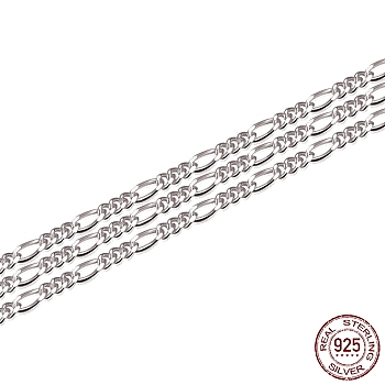Rhodium Plated 925 Sterling Silver Figaro Chain, Soldered, Platinum, 1.6x0.4mm